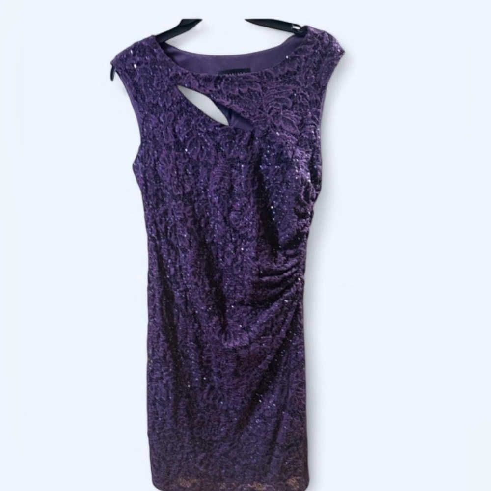 Scarlett Purple Sequin Lace Sheath Dress Keyhole Sleeveless Size 4